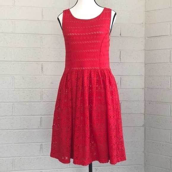 Postmark by Anthropologie Red Cotton Lace Eyelet Dress, S - Picture 1 of 13